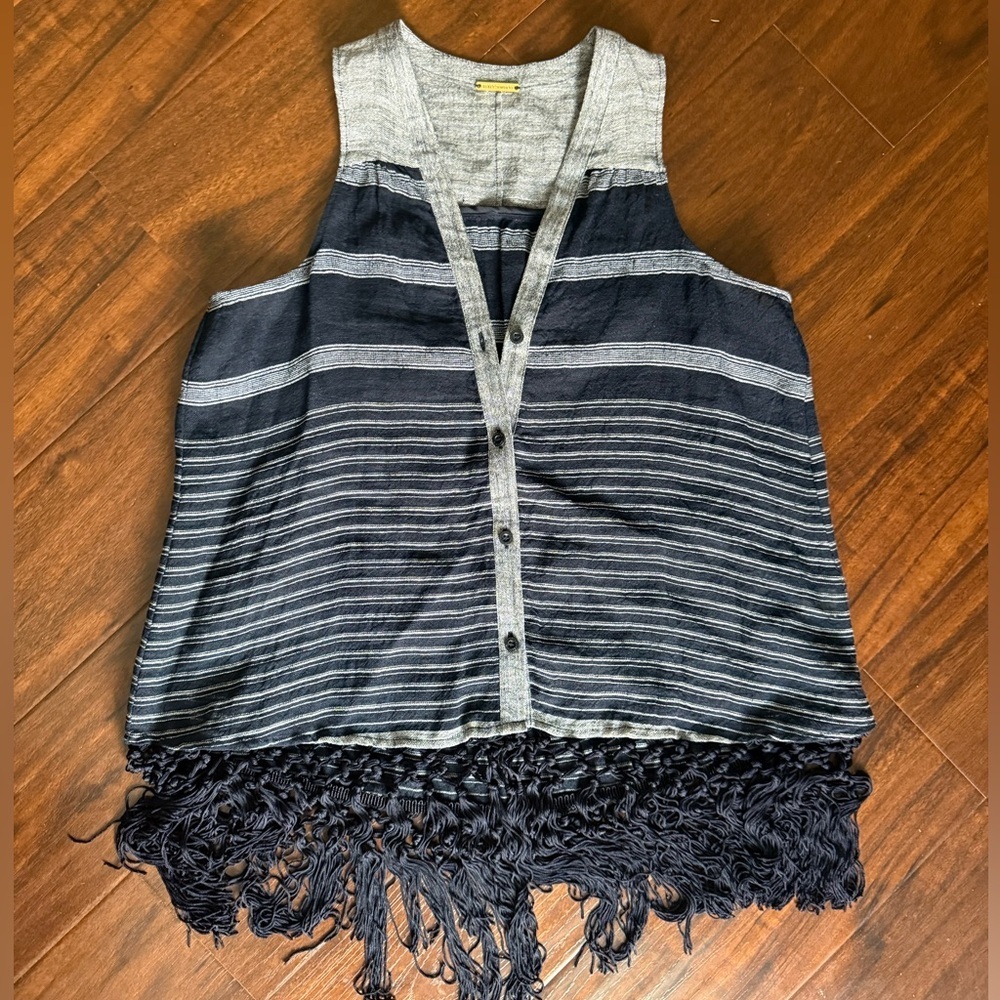 Rebecca Minkoff Maui Navy Linen Blend Vest size small - Picture 2 of 6